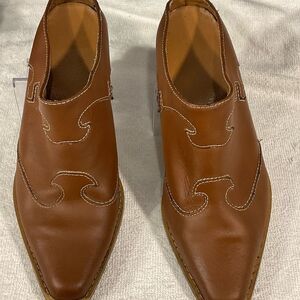 Brown Leather Slip-On Booties Shoes W/Classic Western Design Sz 7